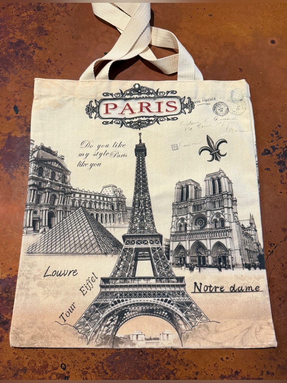 NWT Paris & Eiffel Tower Themed Graphic Canvas Tote Bag